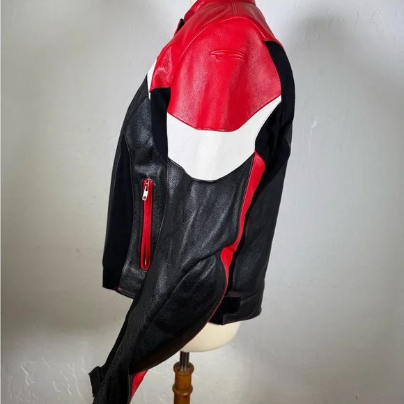 Women’Red & Black Teknic Leather Motorcycle Jacket with Removable Quilted Liner. - Picture 8 of 16